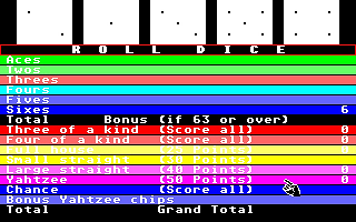 Yahtzee atari screenshot